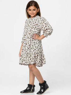 GIRLS LIGHT PINK ANIMAL PRINT FIT & FLARE DRESS