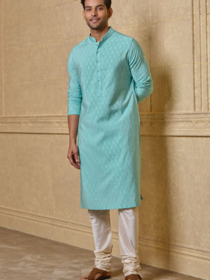 Light Blue Self Butta Jacquard Kurta Set