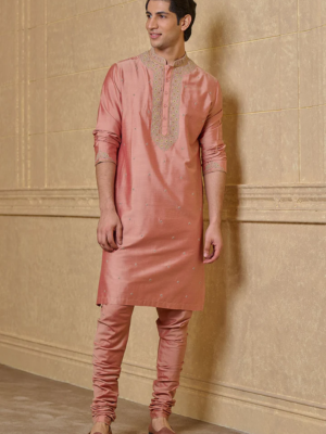 Pink Kurta Set With Thread Embroidery Details