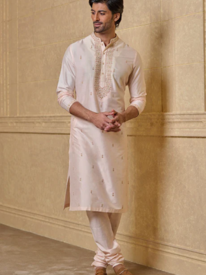 Peach All Over Embroidered Kurta Set