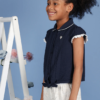 Kids Girls Pastel Stripe Cotton Ruffle Sleeves Smocked Neckline Cold Shoulder Top - Image 2