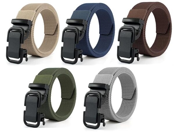 Zacharias Men's Multicolored, Free-Sizing Nylon Fabric Belt with Automatic Buckle (A Set of 5)