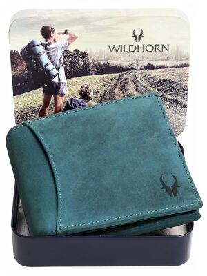 WildHorn Blue Leather Wallet for Men I 9 Card Slots I 2 Currency & Secret