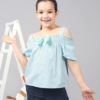 Kids Girls Orange 100% Cotton Round Neck Peplum Top